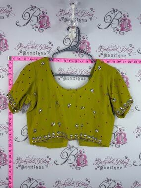 Top cropped embroidery Embellished Olive Green Women's Crop Top